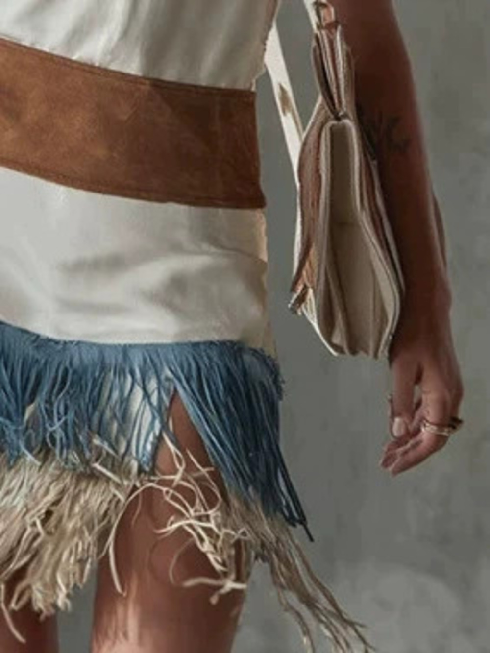 H&M  Vintage Fringe Contrast Off White Mini Skirt